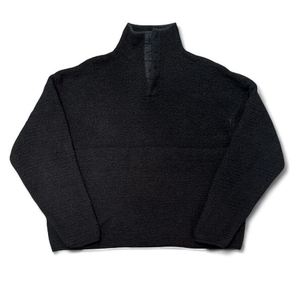 SKIMS Cozy Sherpa Pullover Sweater Quarter Snap Black Plus Sz 4X Teddy Fleece - Picture 2 of 9